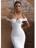 Off Shoulder White Lace Satin Corset Back Wedding Dress